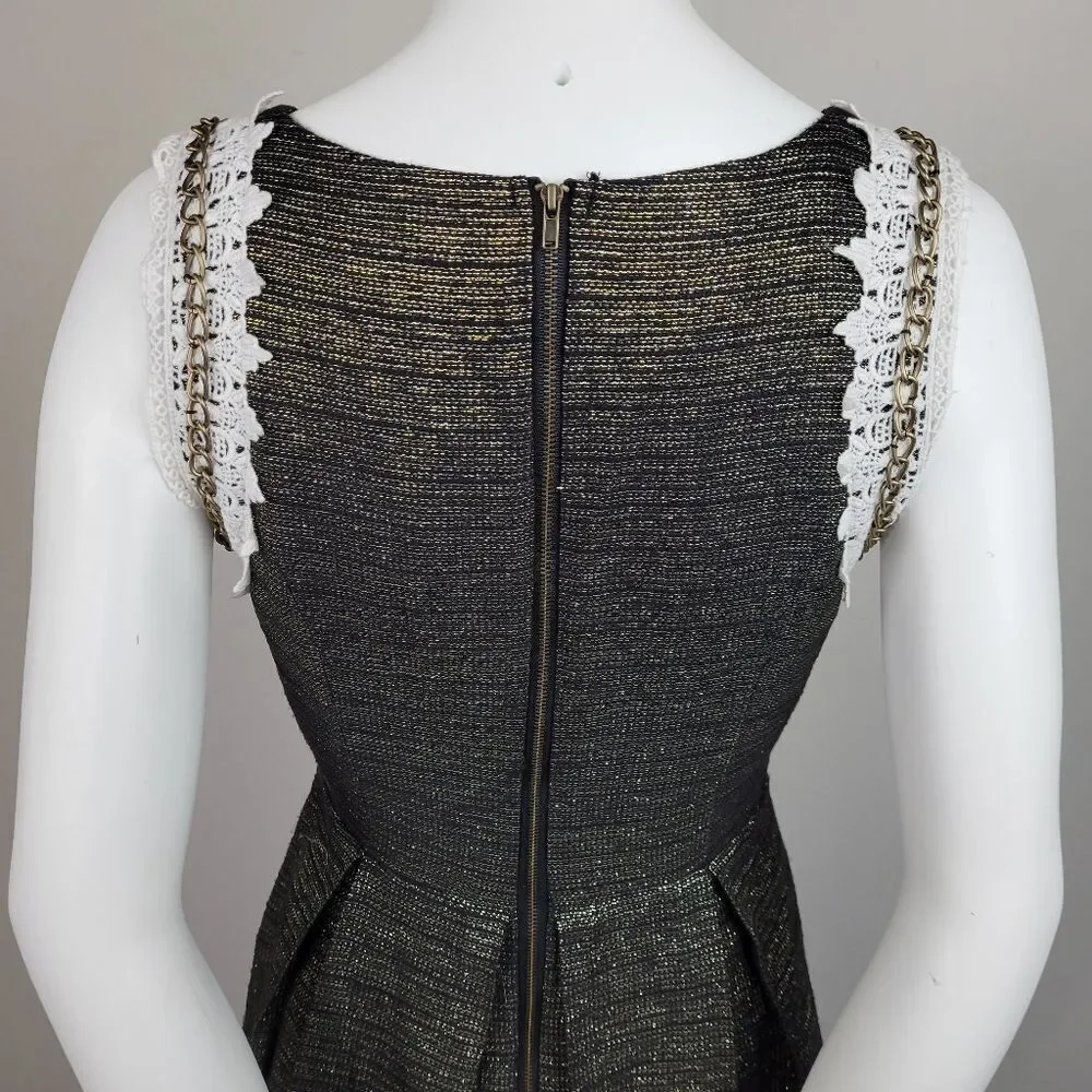 Lovposh Gold and Black Sleeveless Lined‎ A-Line Dress